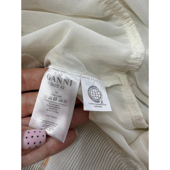 GANNI Lowell Pleated Floral-print Crepe Mini Dress sz 42 US10 - Picture 10 of 13